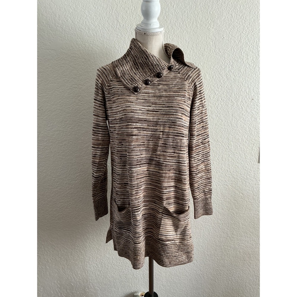 Eight Eight Eight Tunic Sweater Size M Brown Space Dye Button Funnel Neck Cotton